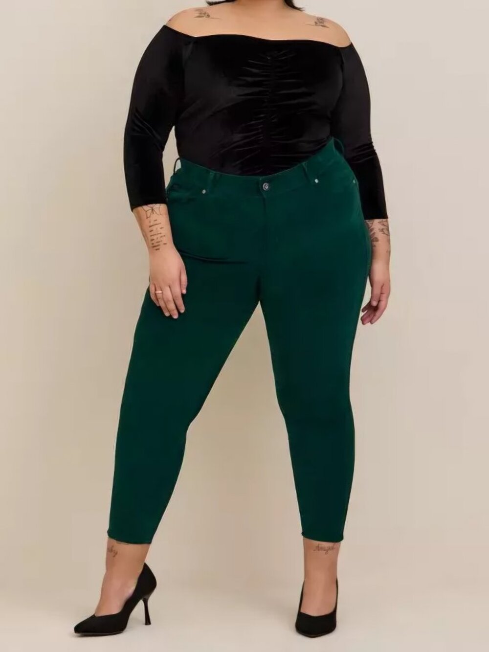 TORRID 20R Plus Green Corduroy Bombshell Skinny High-Rise Ankle Jeans Pants